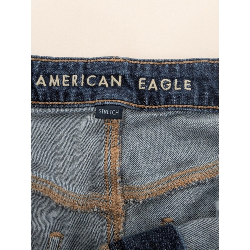 American Eagle Low Rise Baggy Wide Leg Jeans Blue Raw Hem Size 6 Regular Stretch - Picture 5 of 11